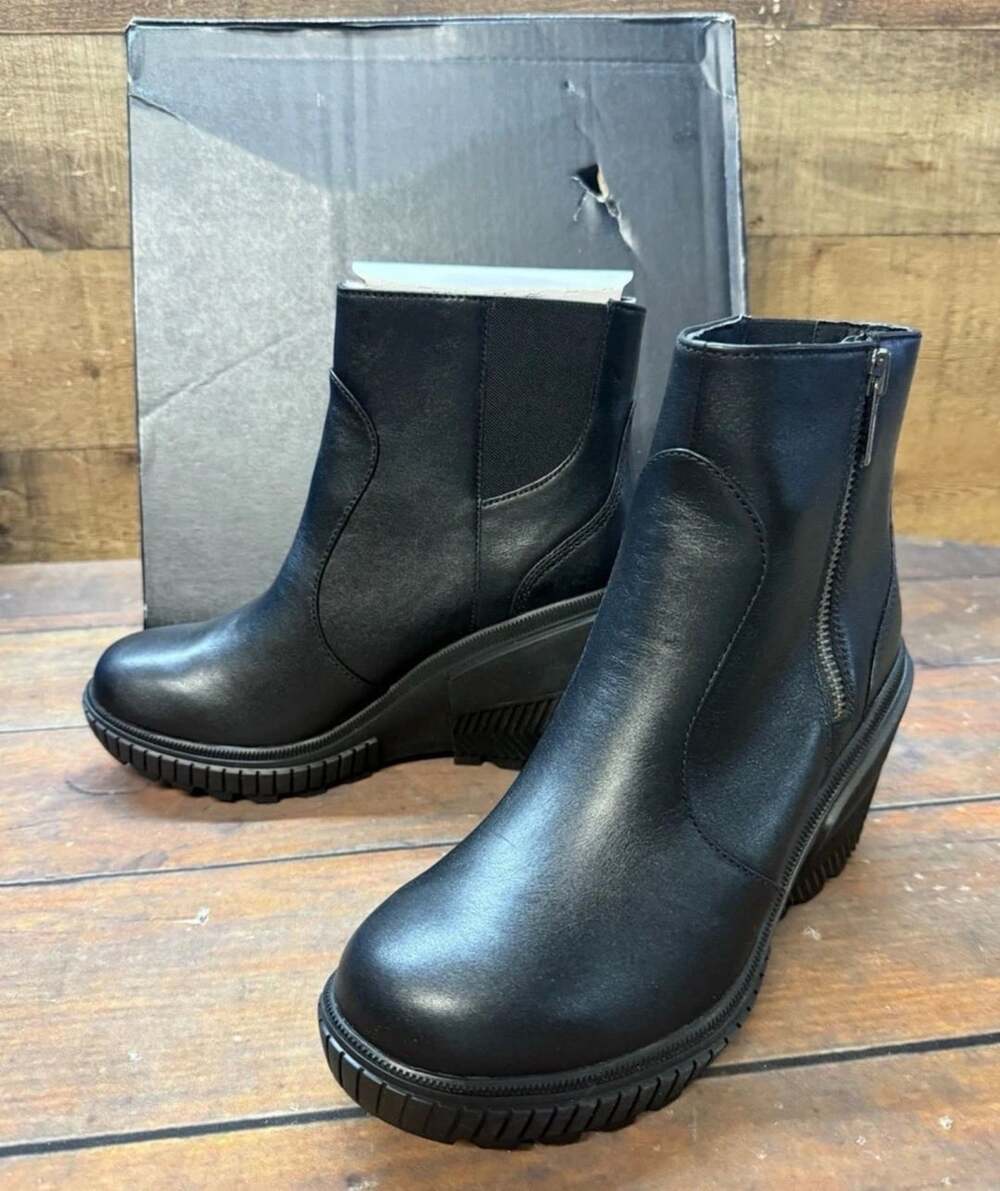 Sorel Ona Ave Zip Wedge Size 10 Black Waterproof Ankle Boots